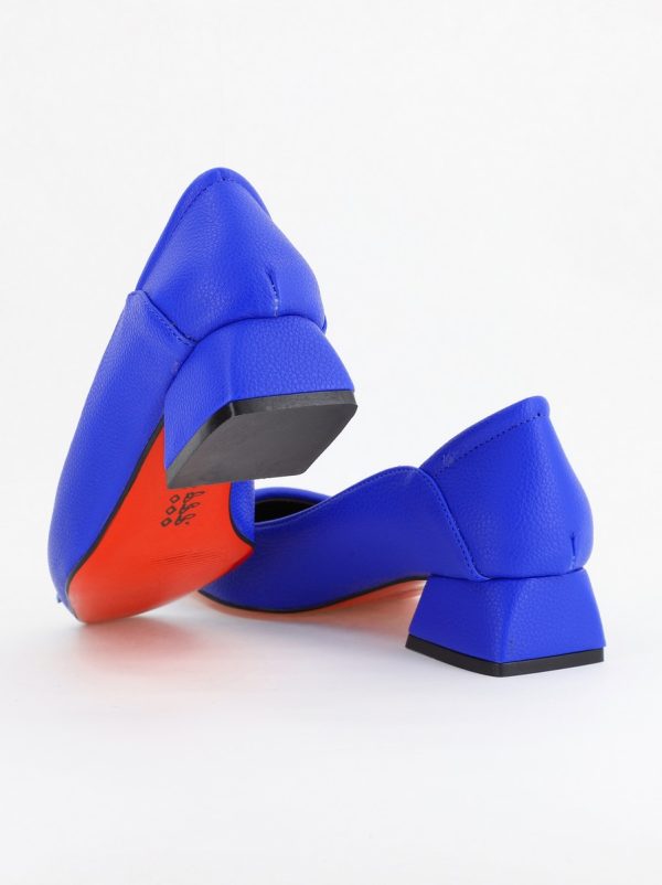 Pantofi Damă cu Toc Jos din Piele Ecologică Albastru (BS500D2404207) 126