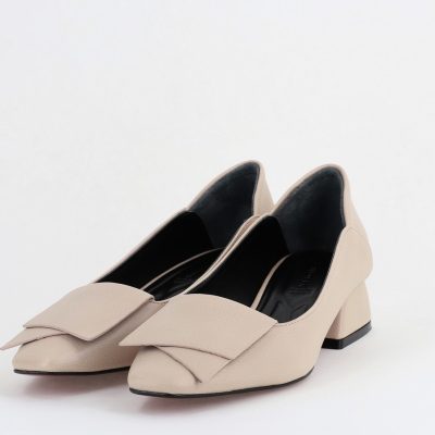 Pantofi Damă cu Toc Jos din Piele Ecologică Bej (BS500D2404206)