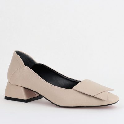 Pantofi Damă cu Toc Jos din Piele Ecologică Bej (BS500D2404206)