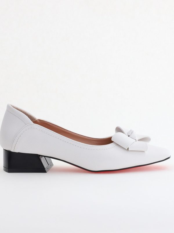 Pantofi Damă cu Toc Jos din Piele Ecologică cu fundiță Alb (BS502D2405403) 124
