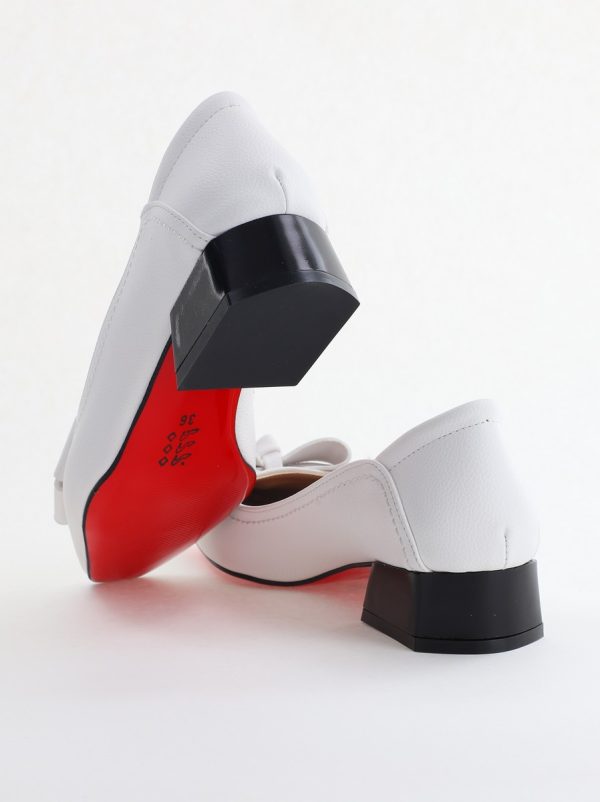 Pantofi Damă cu Toc Jos din Piele Ecologică cu fundiță Alb (BS502D2405403) 122