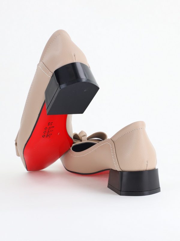 Pantofi Damă cu Toc Jos din Piele Ecologică cu fundiță Bej (BS502D2405404) 122