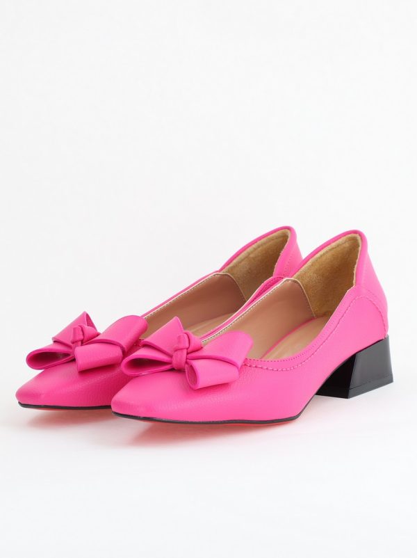 Pantofi Damă cu Toc Jos din Piele Ecologică cu fundiță Fuchsia (BS502D2405407) 120