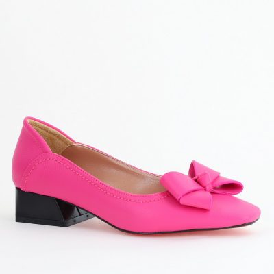 Pantofi Damă cu Toc Jos din Piele Ecologică cu fundiță Fuchsia (BS502D2405407)