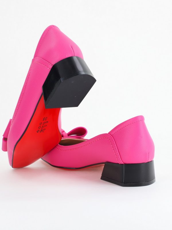 Pantofi Damă cu Toc Jos din Piele Ecologică cu fundiță Fuchsia (BS502D2405407) 122