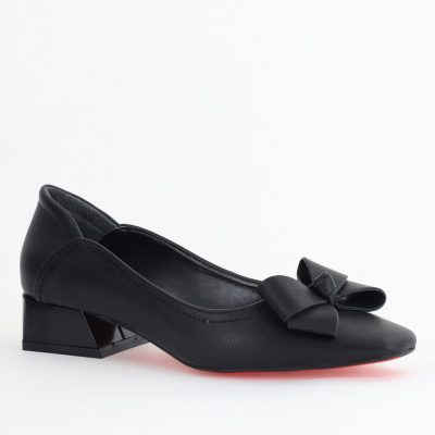 Pantofi Damă cu Toc Jos din Piele Ecologică cu fundiță Roz (BS502D2405409)
