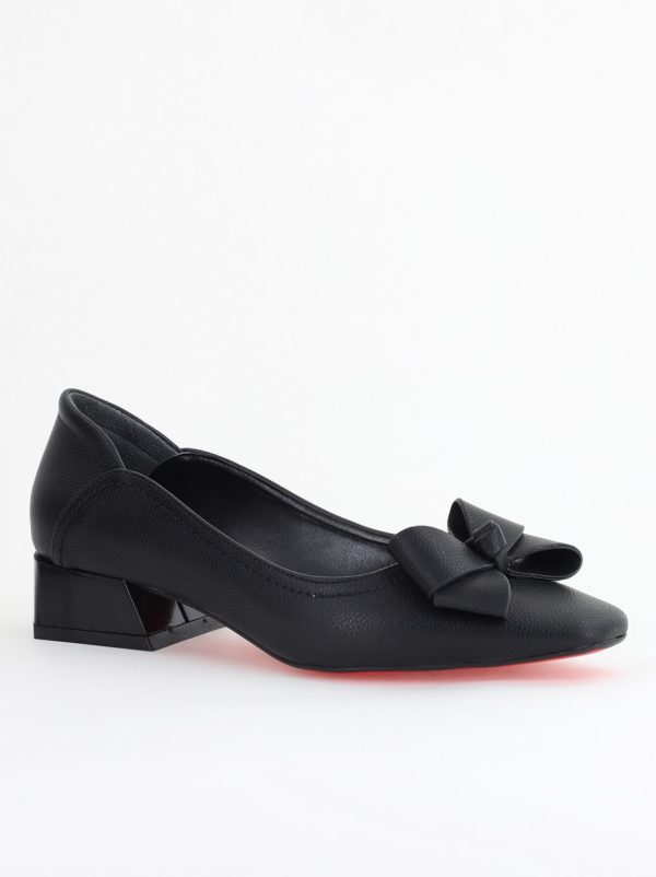 Incaltaminte Dama - Pantofi Damă cu Toc Jos din Piele Ecologică cu fundiță Negru (BS502D2405297)