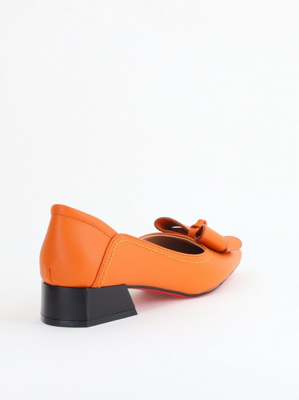 Pantofi Damă cu Toc Jos din Piele Ecologică cu fundiță Portocaliu (BS502D2405405) 126