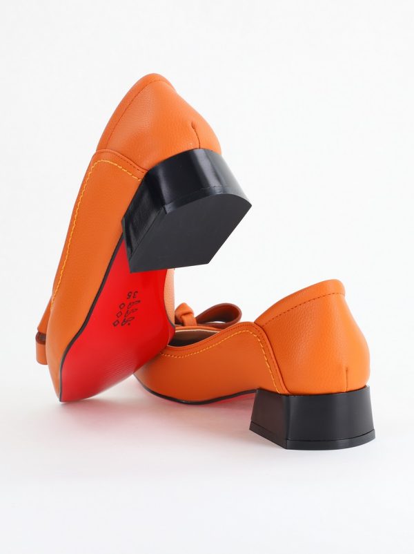 Pantofi Damă cu Toc Jos din Piele Ecologică cu fundiță Portocaliu (BS502D2405405) 122