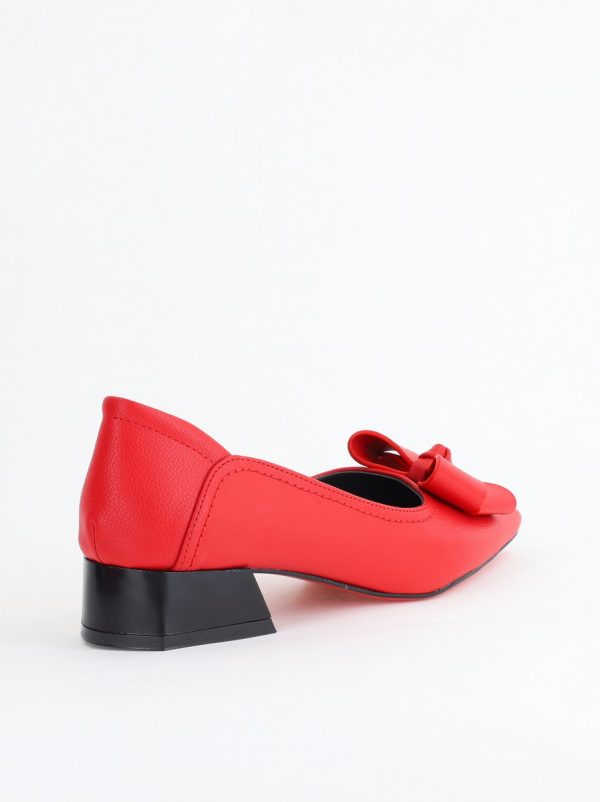 Pantofi Damă cu Toc Jos din Piele Ecologică cu fundiță Roșu (BS502D2405406) 126