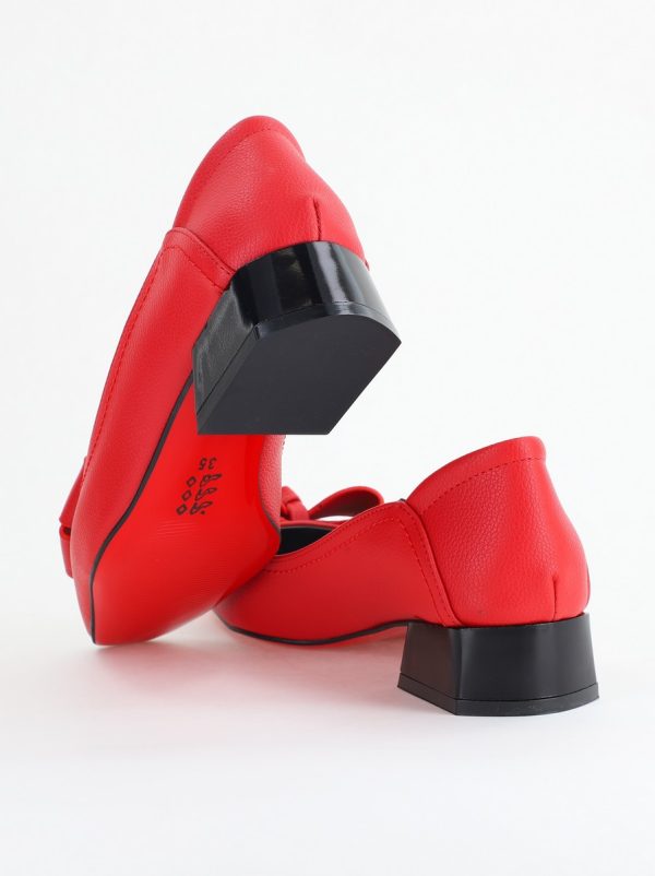Pantofi Damă cu Toc Jos din Piele Ecologică cu fundiță Roșu (BS502D2405406) 122