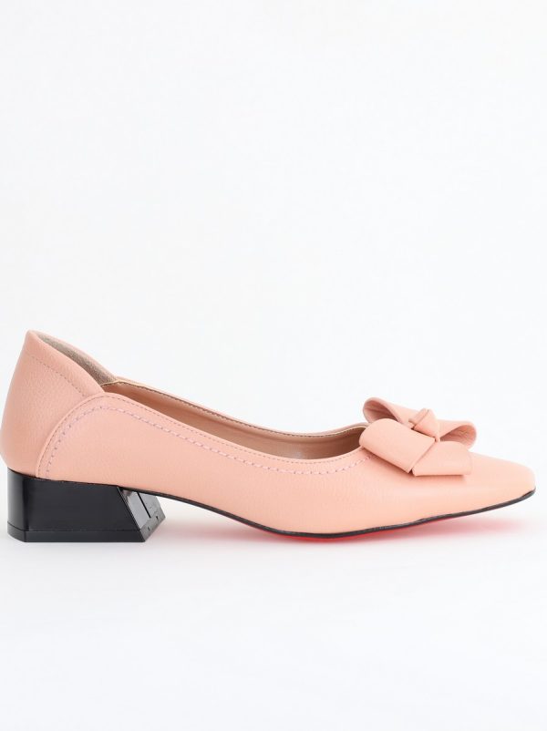 Pantofi Damă cu Toc Jos din Piele Ecologică cu fundiță Roz (BS502D2405296) 124