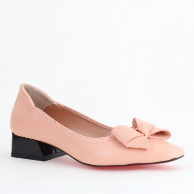 Pantofi Damă cu Toc Jos din Piele Ecologică cu fundiță Roz (BS502D2405296)
