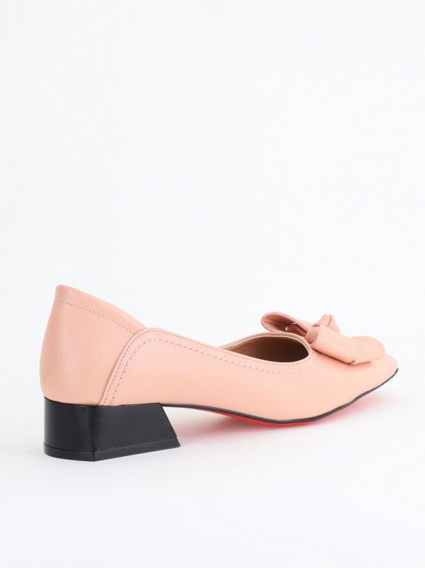 Pantofi Damă cu Toc Jos din Piele Ecologică cu fundiță Roz (BS502D2405296) 126