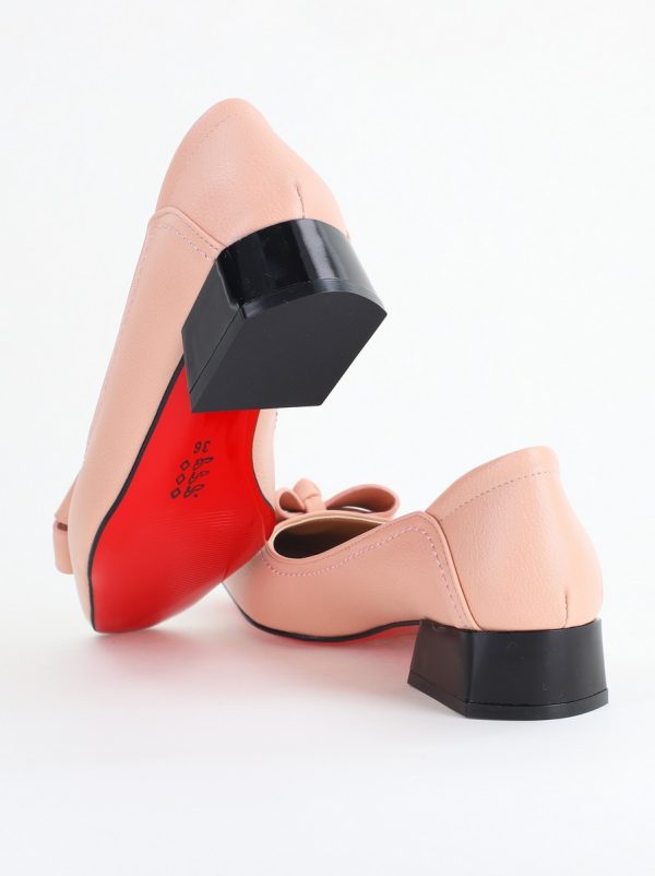 Pantofi Damă cu Toc Jos din Piele Ecologică cu fundiță Roz (BS502D2405296) 122