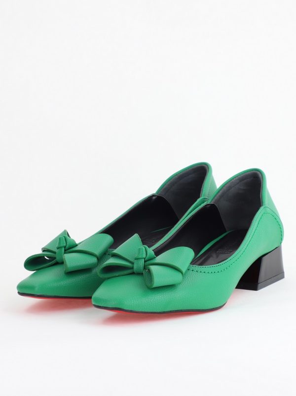 Pantofi Damă cu Toc Jos din Piele Ecologică cu fundiță Verde (BS502D2405408) 120