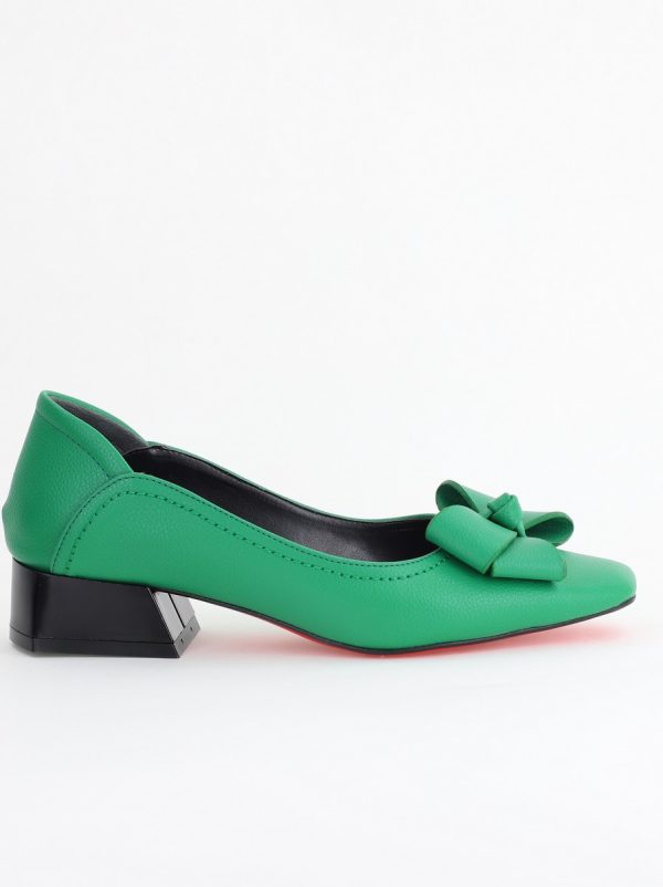 Pantofi Damă cu Toc Jos din Piele Ecologică cu fundiță Verde (BS502D2405408) 122