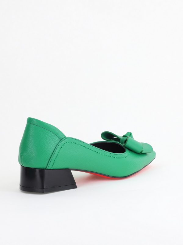 Pantofi Damă cu Toc Jos din Piele Ecologică cu fundiță Verde (BS502D2405408) 126