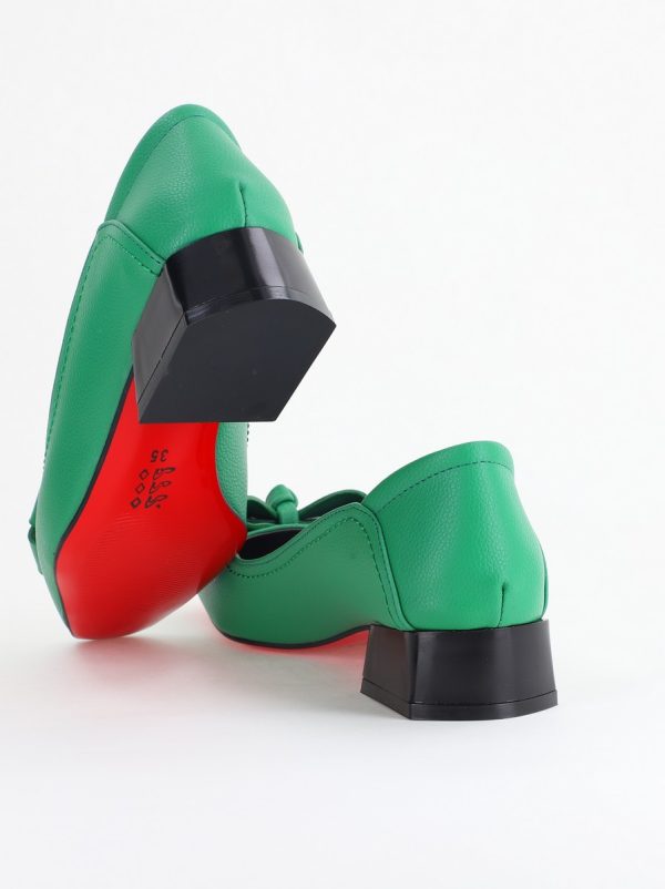Pantofi Damă cu Toc Jos din Piele Ecologică cu fundiță Verde (BS502D2405408) 127
