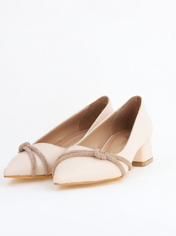 Pantofi Damă cu Toc Jos din Piele Ecologică cu pietricele culoare Bej (BS023AY2405459) 120