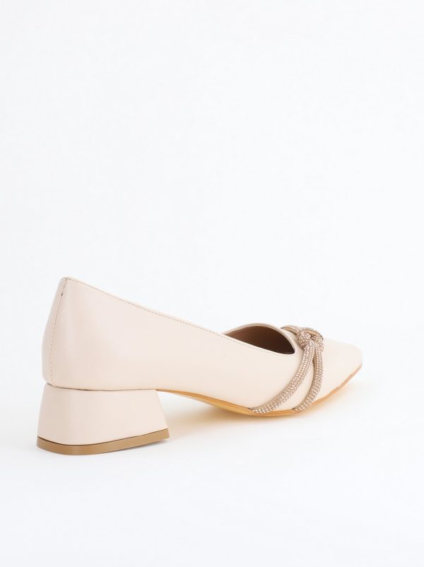 Pantofi Damă cu Toc Jos din Piele Ecologică cu pietricele culoare Bej (BS023AY2405459) 125