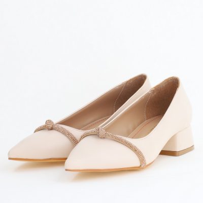 Pantofi Damă cu Toc Jos din Piele Ecologică culoare Bej (BS021AY2405463)