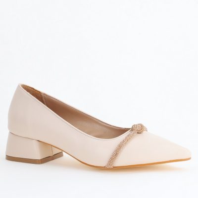 Pantofi Damă cu Toc Jos din Piele Ecologică culoare Bej (BS021AY2405463)