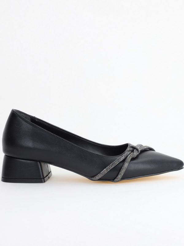 Pantofi Damă cu Toc Jos din Piele Ecologică cu pietricele culoare Negru (BS023AY2405455) 124