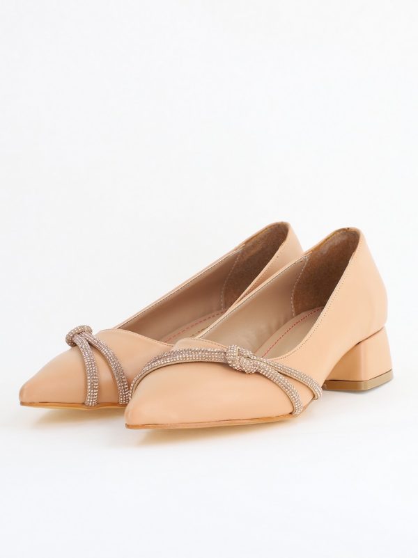 Pantofi Damă cu Toc Jos din Piele Ecologică cu pietricele culoare Nud (BS023AY2405456) 120