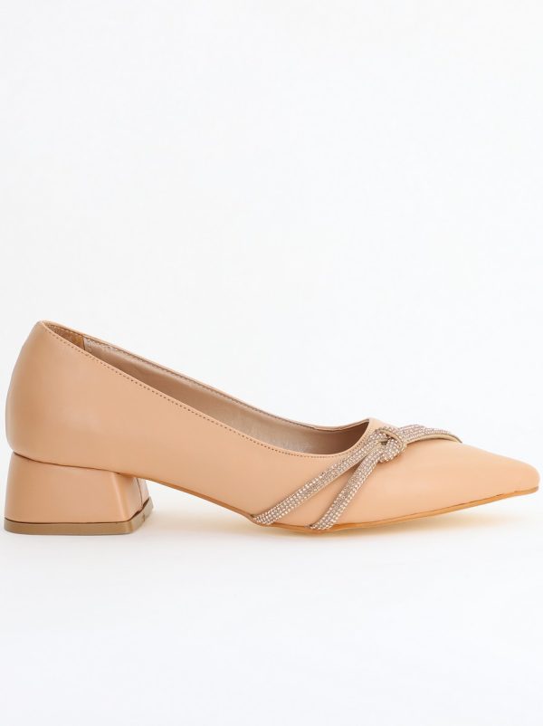Pantofi Damă cu Toc Jos din Piele Ecologică cu pietricele culoare Nud (BS023AY2405456) 124