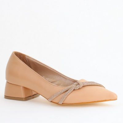 Pantofi Damă cu Toc Jos din Piele Ecologică cu pietricele culoare Nud (BS023AY2405456)