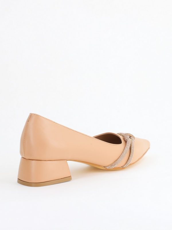 Pantofi Damă cu Toc Jos din Piele Ecologică cu pietricele culoare Nud (BS023AY2405456) 126