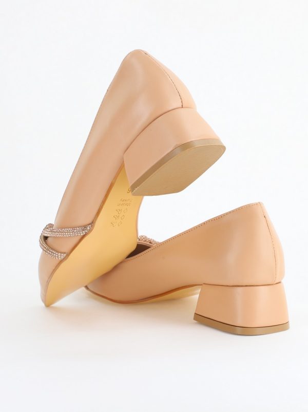 Pantofi Damă cu Toc Jos din Piele Ecologică cu pietricele culoare Nud (BS023AY2405456) 122