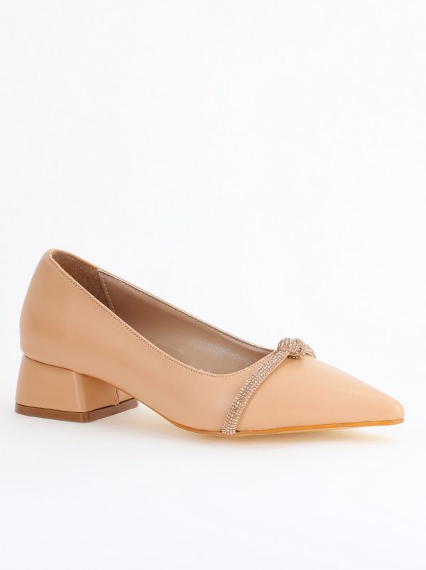Incaltaminte Dama - Pantofi Damă cu Toc Jos din Piele Ecologică culoare Nud (BS021AY2405460)