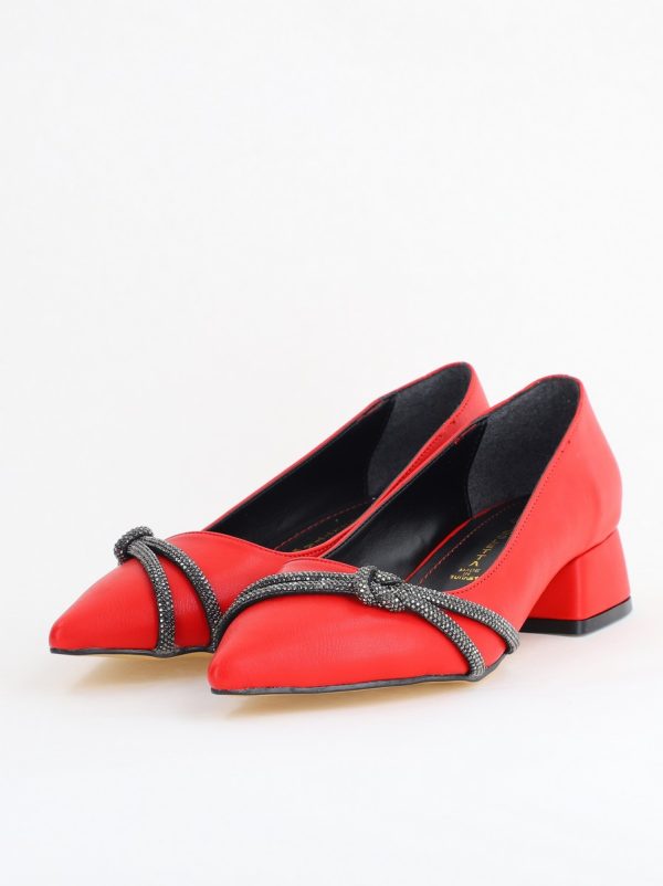 Pantofi Damă cu Toc Jos din Piele Ecologică cu pietricele culoare Roșu (BS023AY2405457) 120