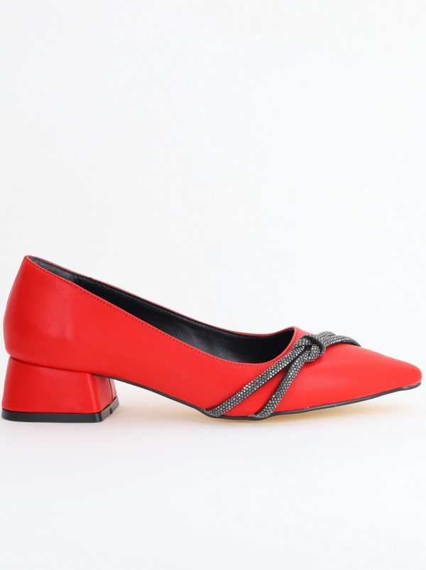 Pantofi Damă cu Toc Jos din Piele Ecologică cu pietricele culoare Roșu (BS023AY2405457) 124