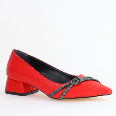 Pantofi Damă cu Toc Jos din Piele Ecologică cu pietricele culoare Roșu (BS023AY2405457)