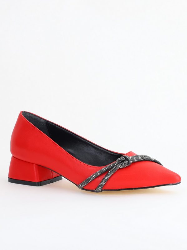 Incaltaminte Dama - Pantofi Damă cu Toc Jos din Piele Ecologică cu pietricele culoare Roșu (BS023AY2405457)