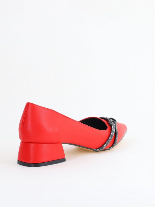 Pantofi Damă cu Toc Jos din Piele Ecologică cu pietricele culoare Roșu (BS023AY2405457) 126