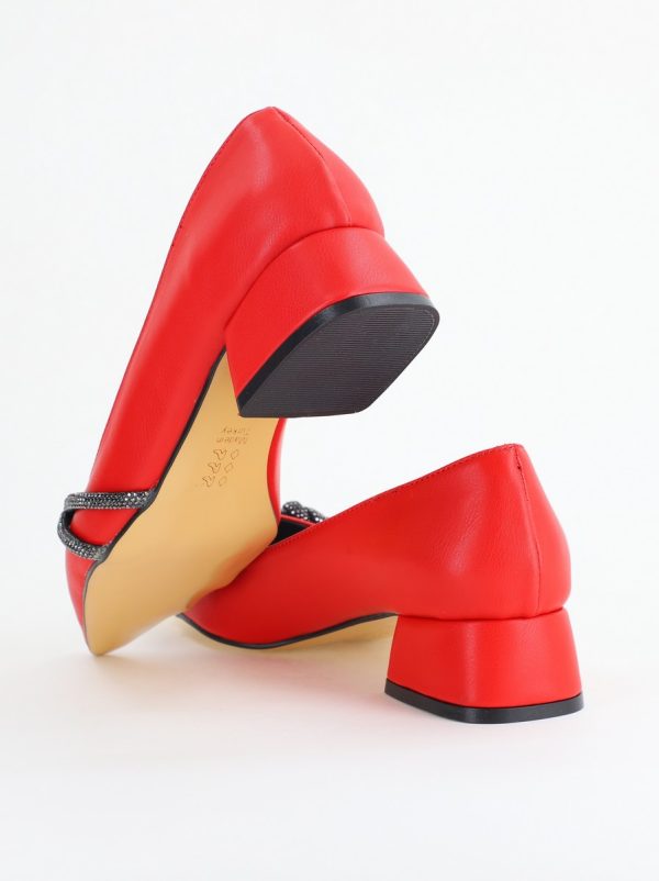 Pantofi Damă cu Toc Jos din Piele Ecologică cu pietricele culoare Roșu (BS023AY2405457) 122