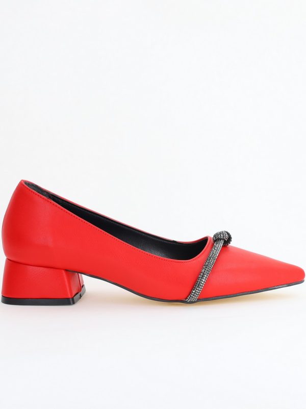 Pantofi Damă cu Toc Jos din Piele Ecologică culoare Roșu (BS021AY2405461) 124