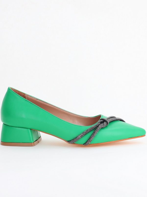 Pantofi Damă cu Toc Jos din Piele Ecologică cu pietricele culoare Verde (BS023AY2405458) 122