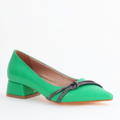 Pantofi Damă cu Toc Jos din Piele Ecologică cu pietricele culoare Verde (BS023AY2405458)