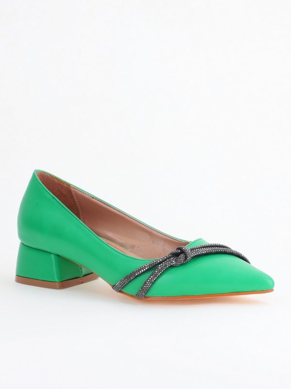 Incaltaminte Dama - Pantofi Damă cu Toc Jos din Piele Ecologică cu pietricele culoare Verde (BS023AY2405458)