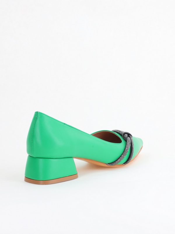 Pantofi Damă cu Toc Jos din Piele Ecologică cu pietricele culoare Verde (BS023AY2405458) 125