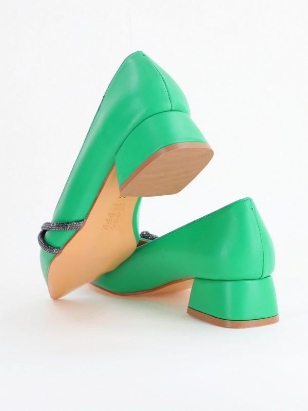 Pantofi Damă cu Toc Jos din Piele Ecologică cu pietricele culoare Verde (BS023AY2405458) 126
