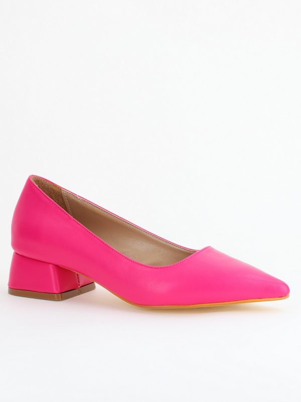 Incaltaminte Dama - Pantofi Damă cu Toc Jos din Piele Ecologică Fuchsia mat (BS020AY2405468)
