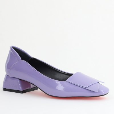 Pantofi Damă cu Toc Jos din Piele Ecologică Mov Lac (BS500D2405475)