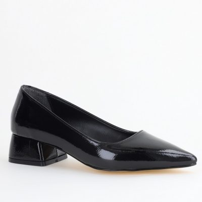 Pantofi Damă cu Toc Jos din Piele Ecologică Negru lac (BS020AY2405465)