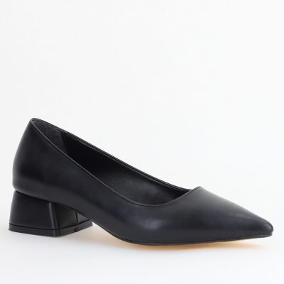 Pantofi Damă cu Toc Jos din Piele Ecologică Negru mat (BS020AY2405466)